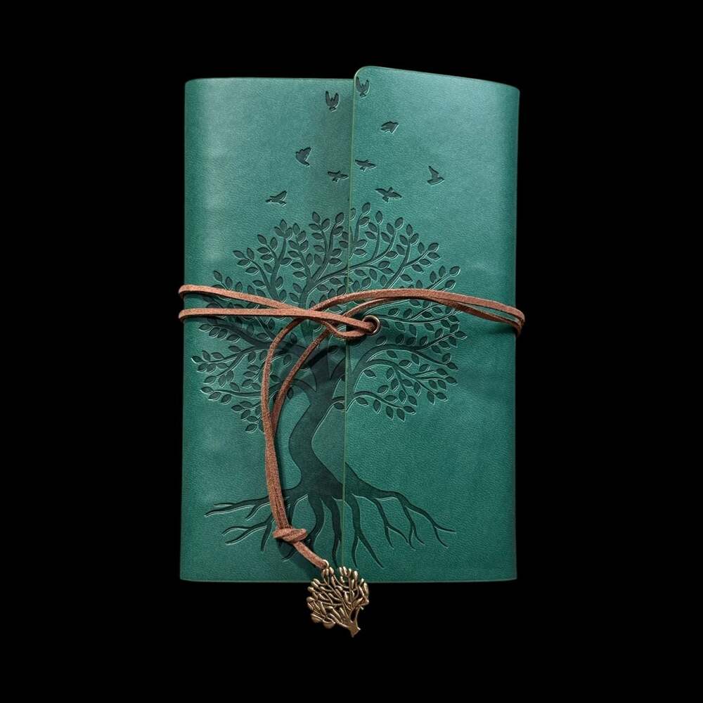 A5 Tree of Life Embossed Green PU Leather Refillable 6-Ring Binder Journal